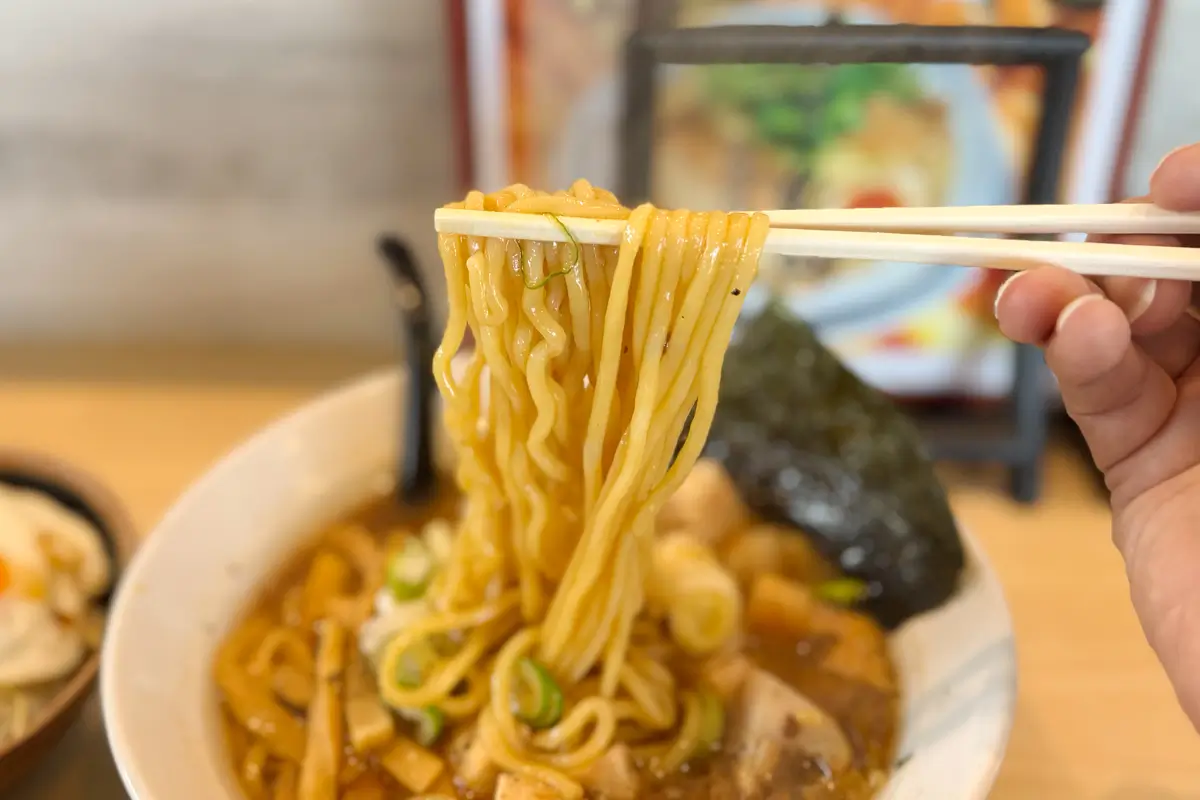 ひでお屋 中田店　ひでおブラックラーメン　麺